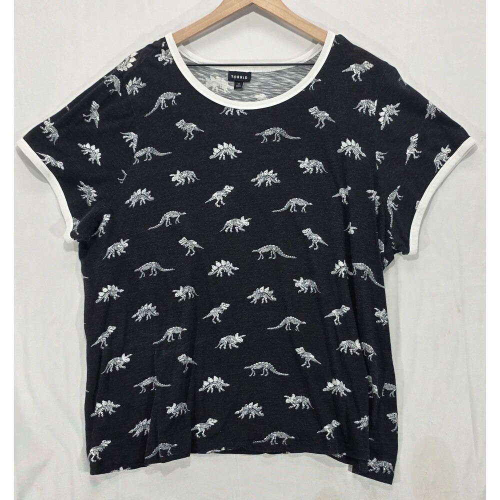 Torrid Dinosaur Skeleton Print Ringer T-Shirt 4X Cotton Modal Black White Goth